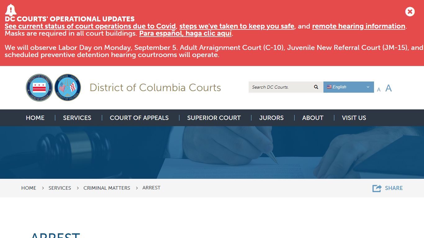 Arrest | District of Columbia Courts